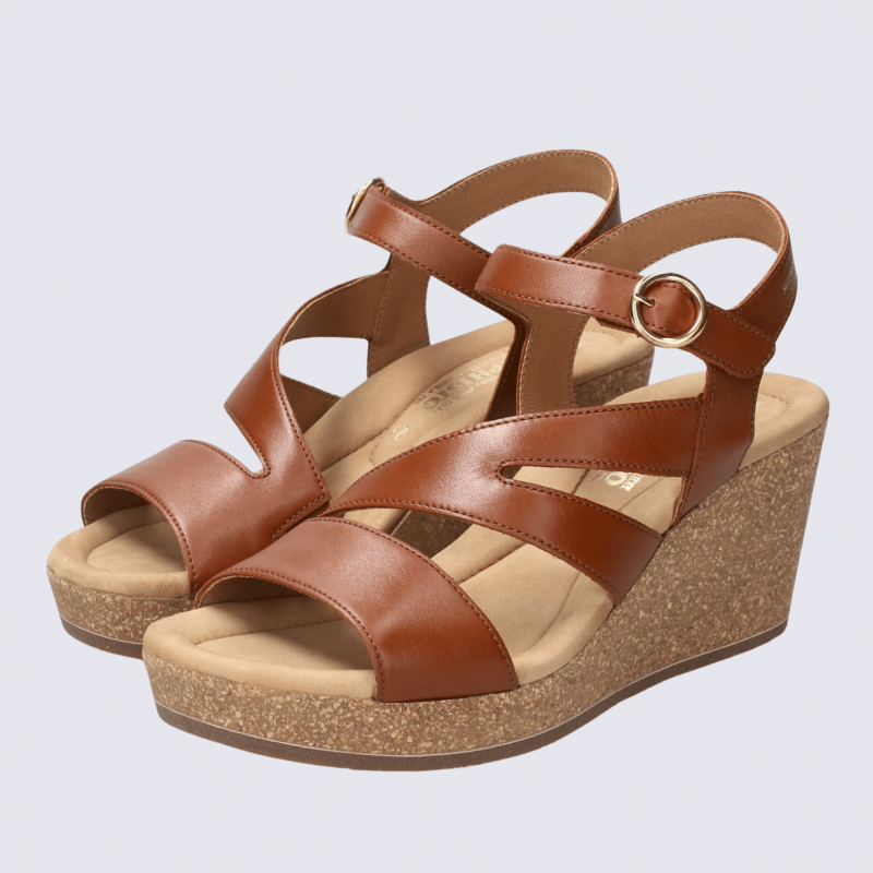 Sandales Mephisto, sandales à talons compensés femme en cuir chili