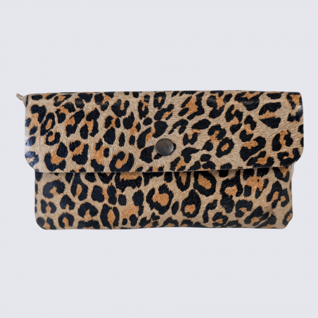 Portefeuille Bear Design, Portefeuille grand format femme en cuir imprimé panthère
