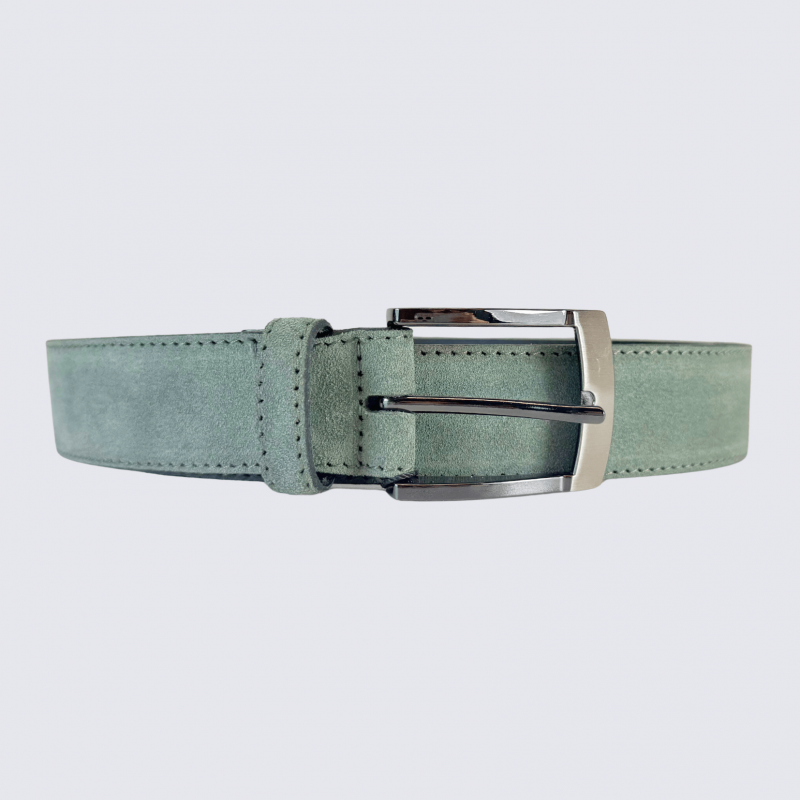 Ceinture Bernd Götz, Ceinture cuir velours homme en vert boucle argentée classique