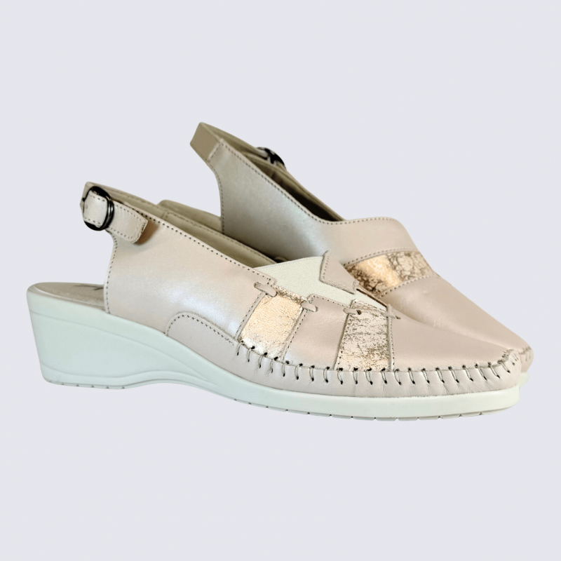 Chaussures Arima, chaussures fermées velcro femme en cuir nude