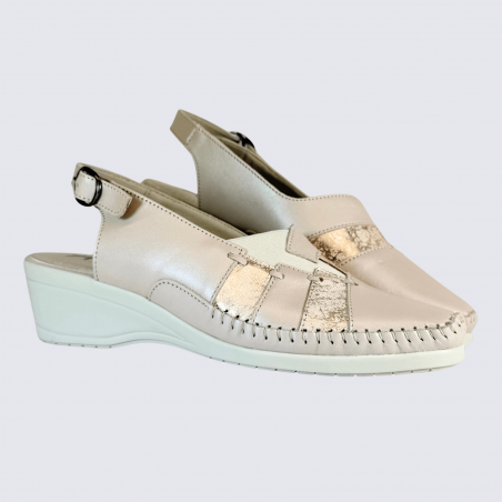 Chaussures Arima, chaussures fermées velcro femme en cuir nude