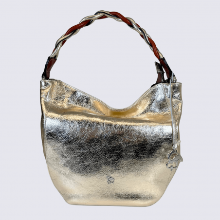 Sac à bandoulière Charlotte, sac à main en cuir métallisé platine