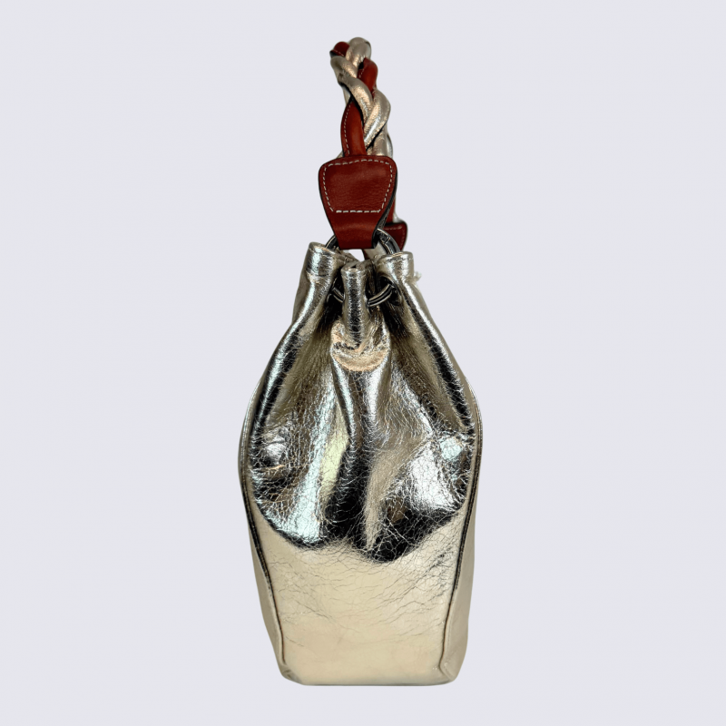 Sac à bandoulière Charlotte, sac à main en cuir métallisé platine