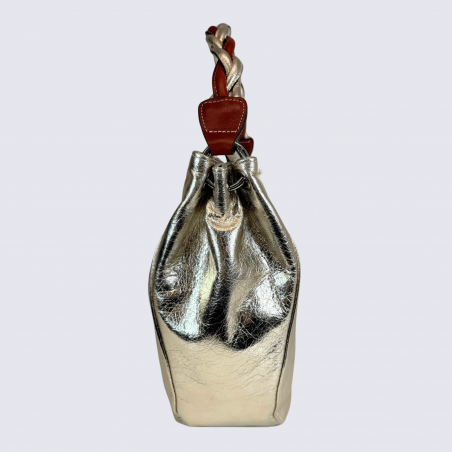 Sac à bandoulière Charlotte, sac à main en cuir métallisé platine