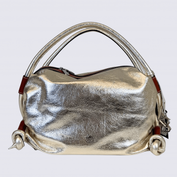Sac à bandoulière Charlotte, sac à main en cuir métallisé platine
