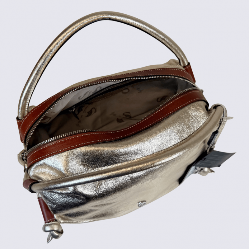 Sac à bandoulière Charlotte, sac à main en cuir métallisé platine