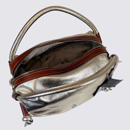 Sac à bandoulière Charlotte, sac à main en cuir métallisé platine