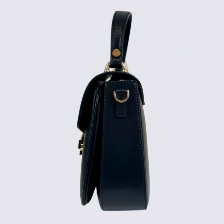 Sac à bandoulière Charlotte, sac à main en cuir lisse noir