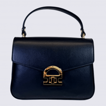Sac à bandoulière Charlotte, sac à main en cuir lisse noir