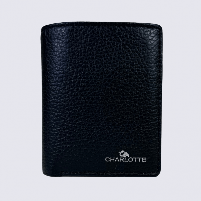 Porte feuilles Charlotte, porte feuilles moderne femme en cuir noir