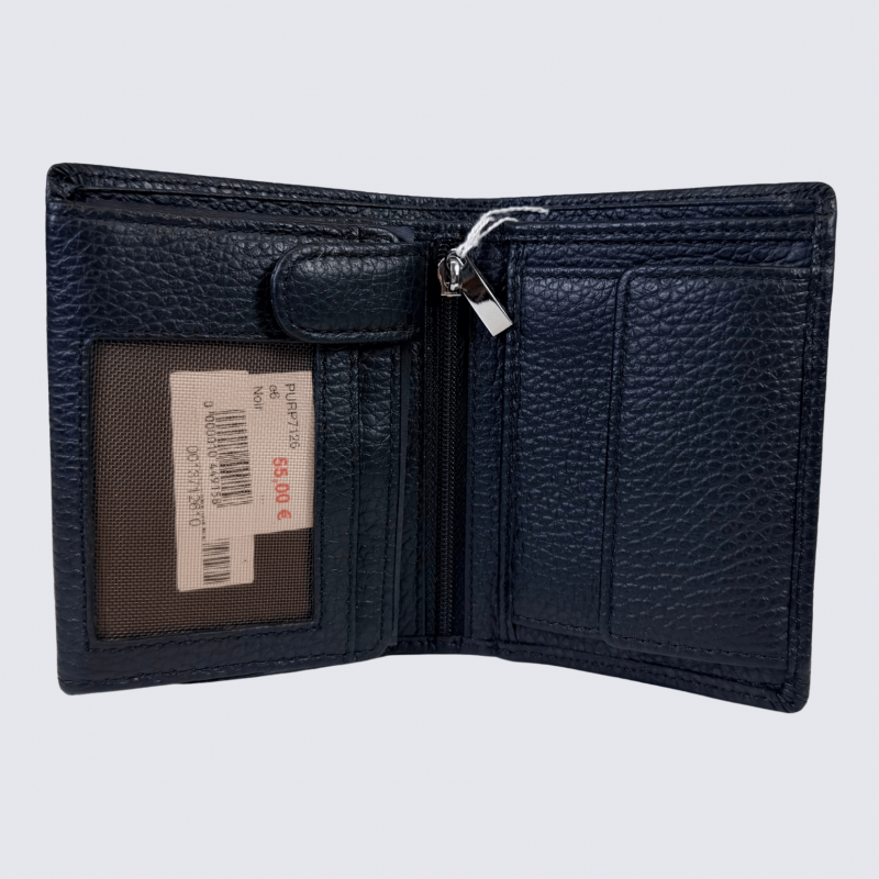Porte feuilles Charlotte, porte feuilles moderne femme en cuir noir