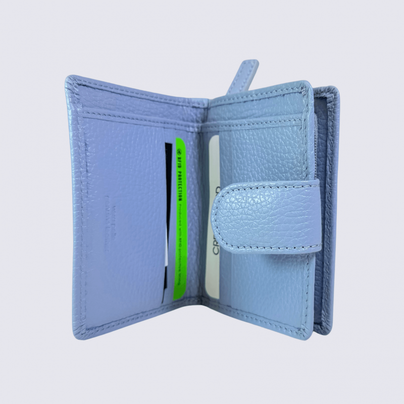 Porte feuilles Charlotte, porte feuilles moderne femme en cuir bleu ciel