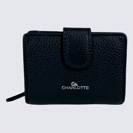Porte feuilles Charlotte, porte feuilles moderne femme en cuir noir