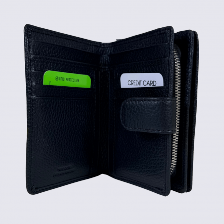 Porte feuilles Charlotte, porte feuilles moderne femme en cuir noir