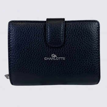 Porte feuilles Charlotte, porte feuilles moderne femme en cuir noir