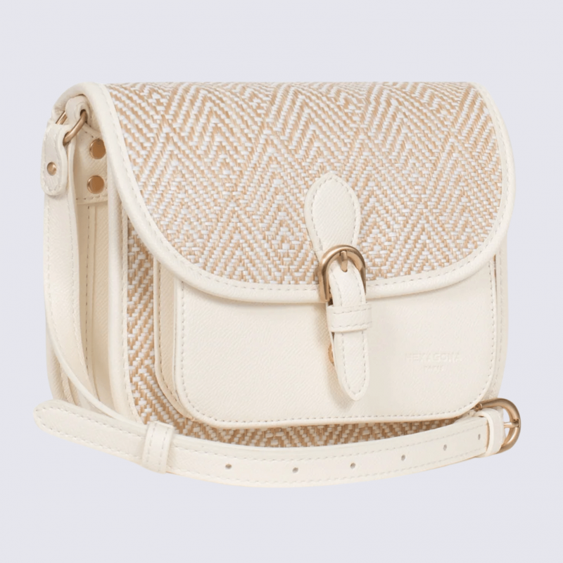 Sac porté travers Hexagona, sac porté travers en toile blanc