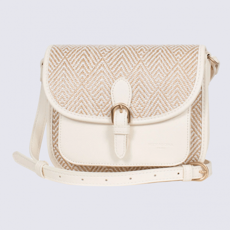 Sac porté travers Hexagona, sac porté travers en toile blanc