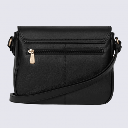 Sac porté travers Hexagona, sac porté travers en cuir noir