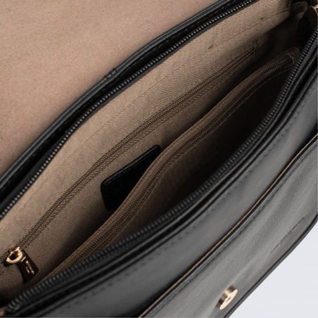 Sac porté travers Hexagona, sac porté travers en cuir noir