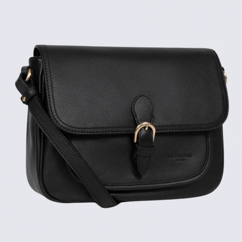 Sac porté travers Hexagona, sac porté travers en cuir noir