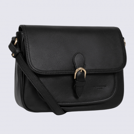 Sac porté travers Hexagona, sac porté travers en cuir noir