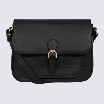 Sac porté travers Hexagona, sac porté travers en cuir noir