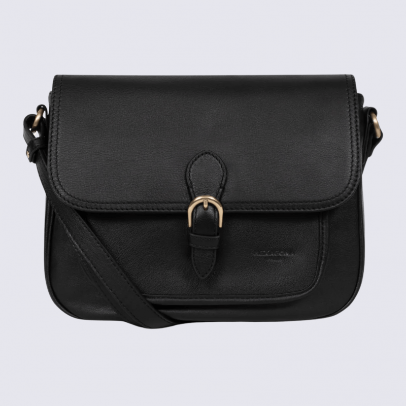 Sac porté travers Hexagona, sac porté travers en cuir noir