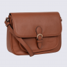 Sac porté travers Hexagona, sac porté travers en cuir terre