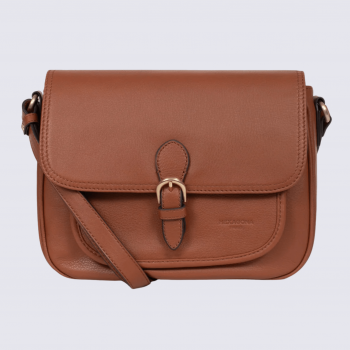 Sac porté travers Hexagona, sac porté travers en cuir terre