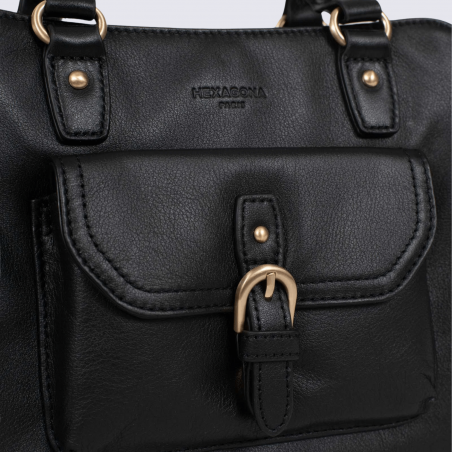 Sac porté main deux poignées Hexagona, sac porté main deux poignées en cuir noir