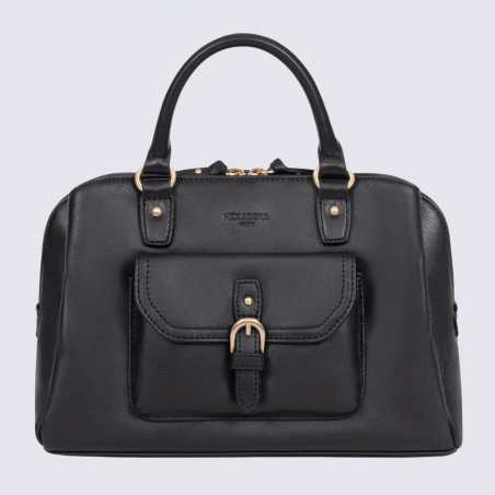 Sac porté main deux poignées Hexagona, sac porté main deux poignées en cuir noir