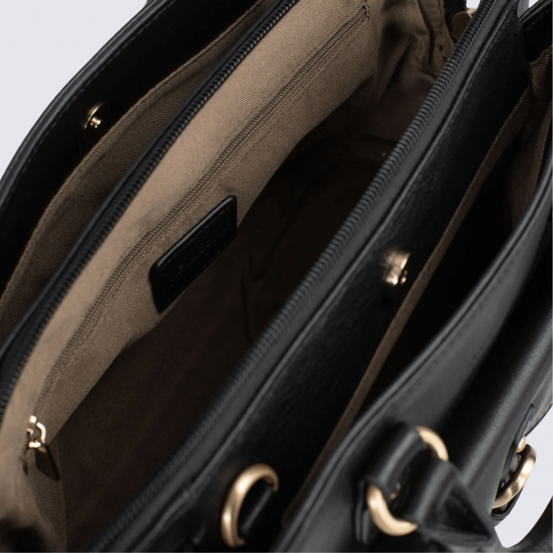 Sac porté main deux poignées Hexagona, sac porté main deux poignées en cuir noir