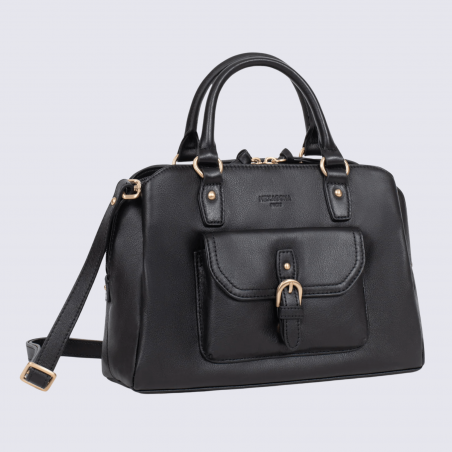 Sac porté main deux poignées Hexagona, sac porté main deux poignées en cuir noir