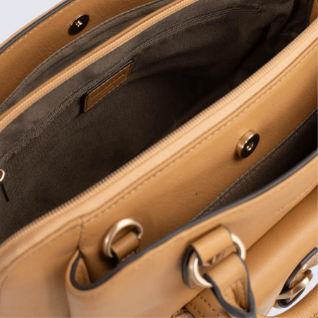 Sac porté main deux poignées Hexagona, sac porté main deux poignées en cuir havane