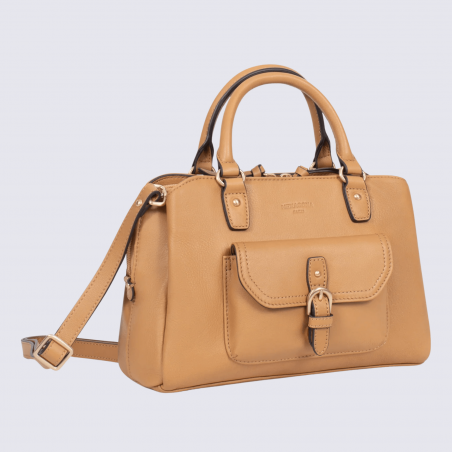 Sac porté main deux poignées Hexagona, sac porté main deux poignées en cuir havane