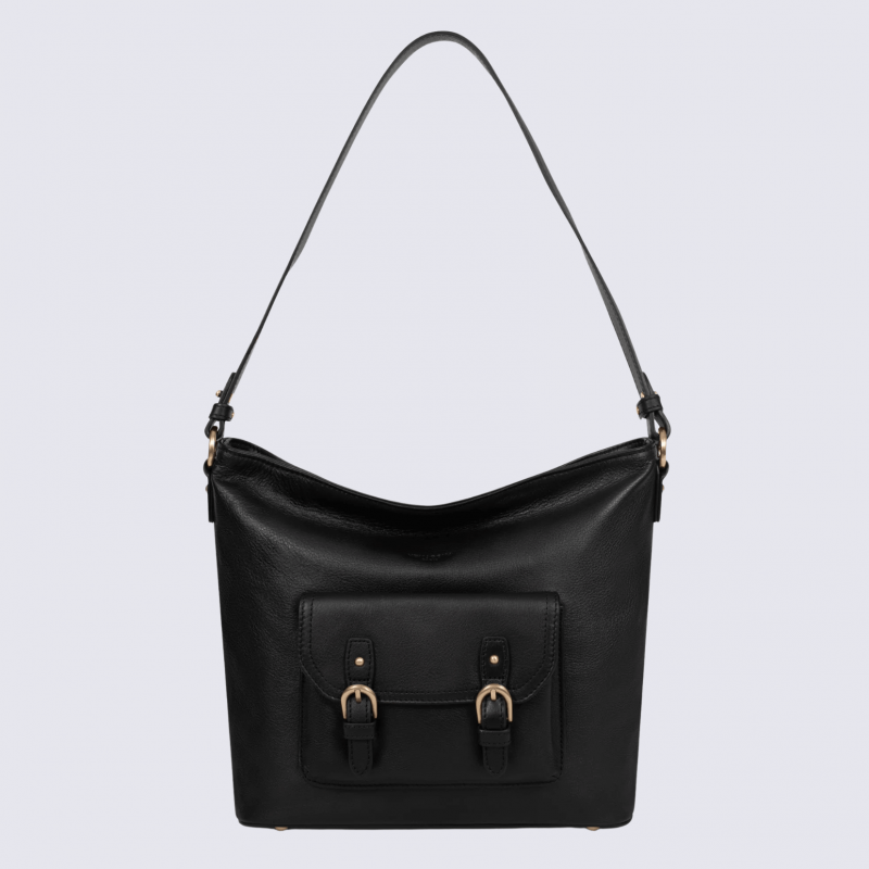 Sac besace Hexagona, sac besace en cuir noir