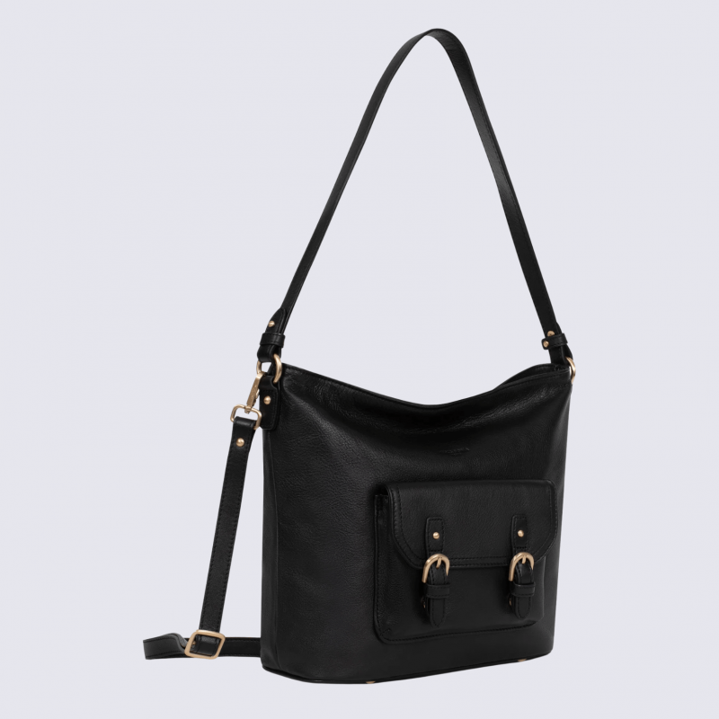 Sac besace Hexagona, sac besace en cuir noir