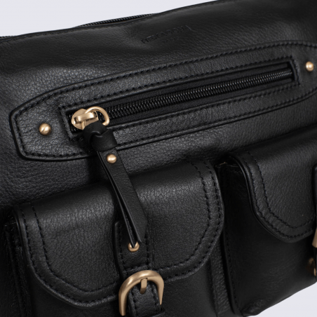 Sac porté travers Hexagona, sac porté travers en cuir noir