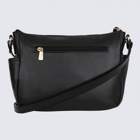 Sac porté travers Hexagona, sac porté travers en cuir noir