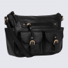 Sac porté travers Hexagona, sac porté travers en cuir noir