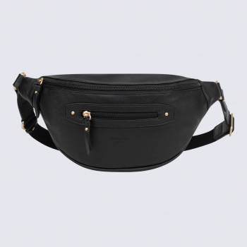 Sac porté travers Hexagona, sac porté travers en cuir noir