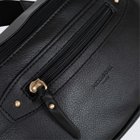 Sac porté travers Hexagona, sac porté travers en cuir noir