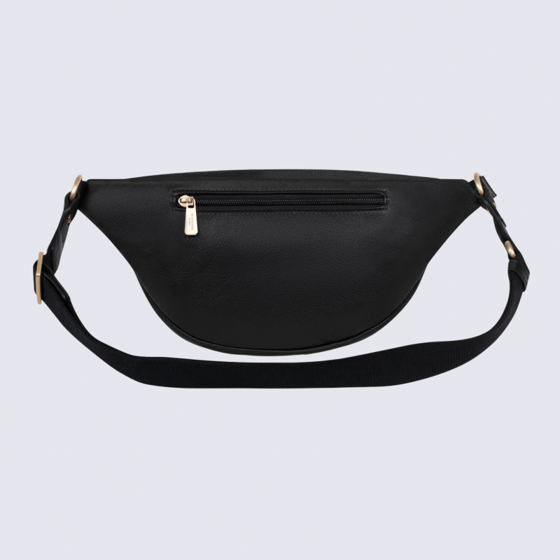 Sac porté travers Hexagona, sac porté travers en cuir noir