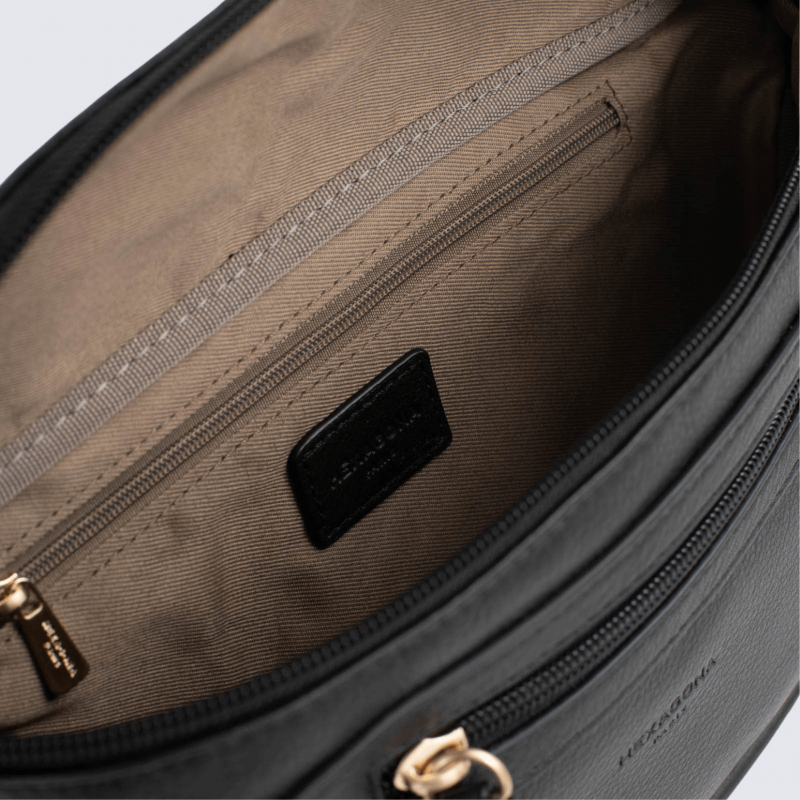 Sac porté travers Hexagona, sac porté travers en cuir noir