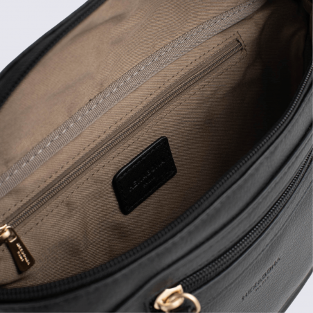 Sac porté travers Hexagona, sac porté travers en cuir noir