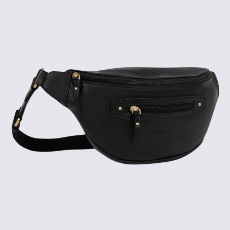 Sac porté travers Hexagona, sac porté travers en cuir noir