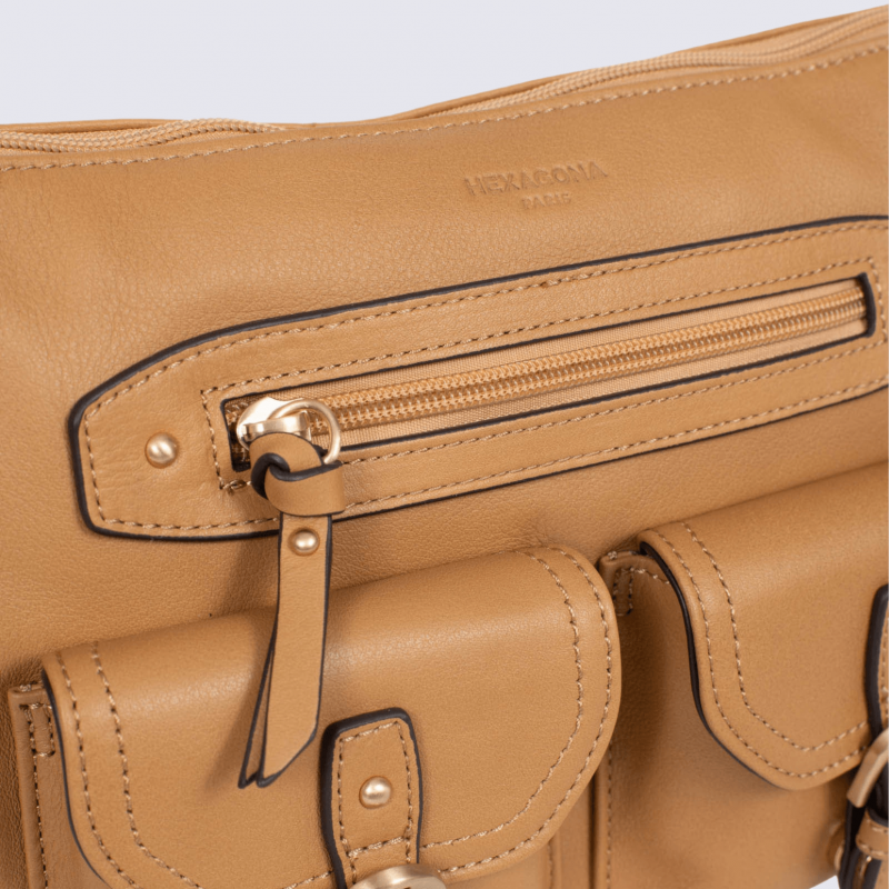 Sac porté travers Hexagona, sac porté travers en cuir havane