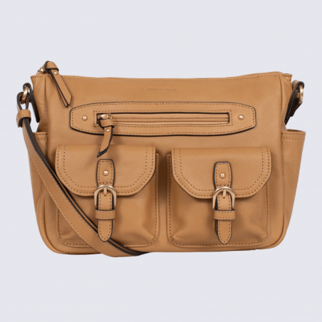 Sac porté travers Hexagona, sac porté travers en cuir havane