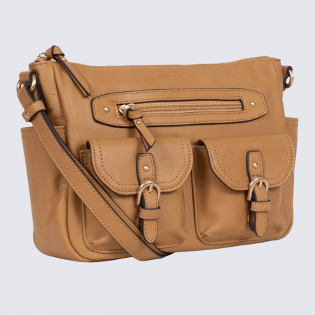 Sac porté travers Hexagona, sac porté travers en cuir havane