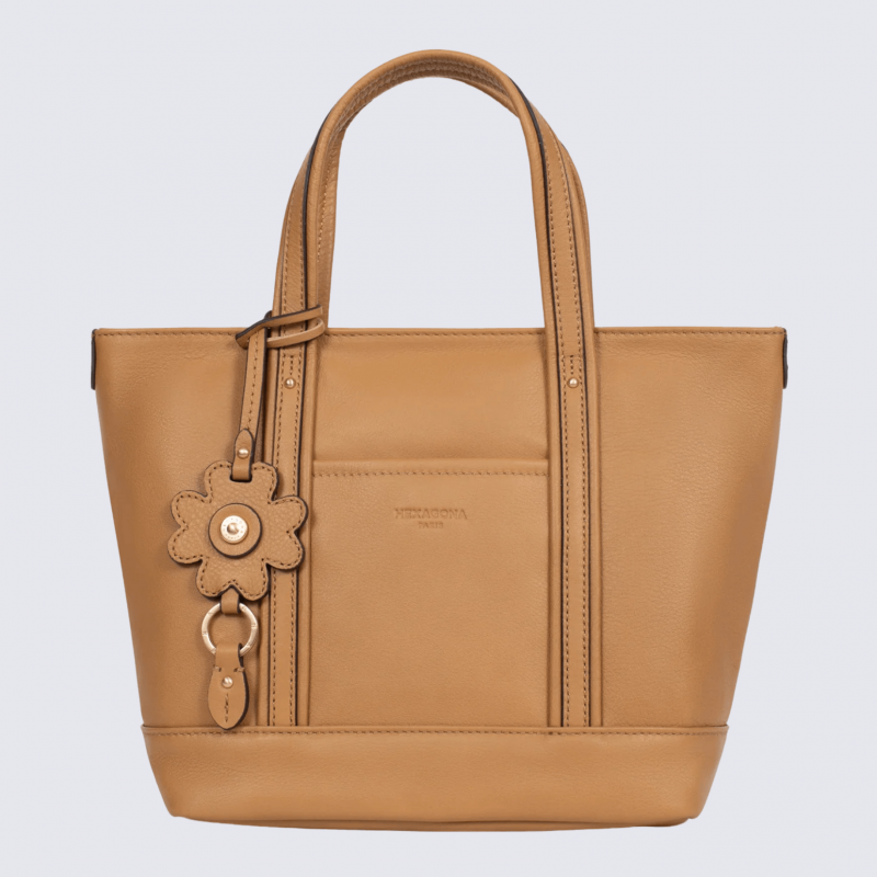 Sac cabas porté main Hexagona, sac cabas porté main en cuir havane